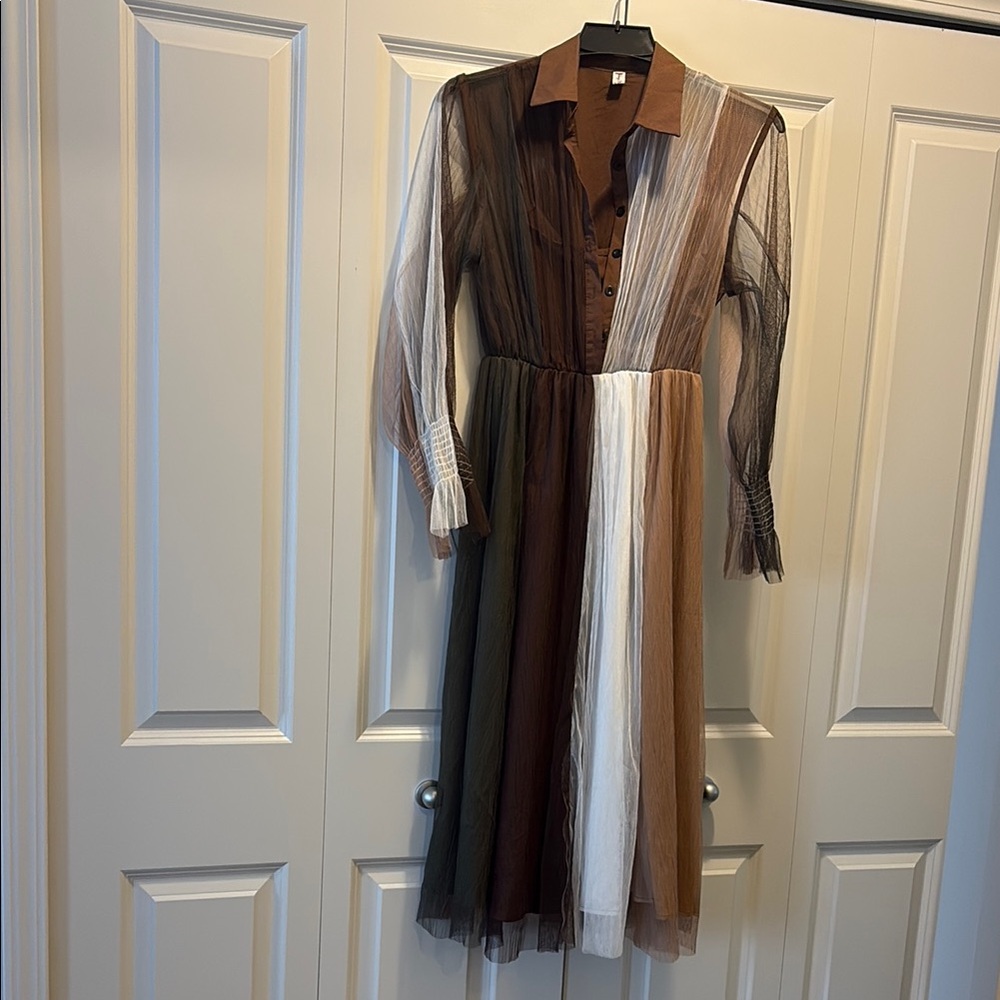 Multicolor Sheer Long Sleeve Dress